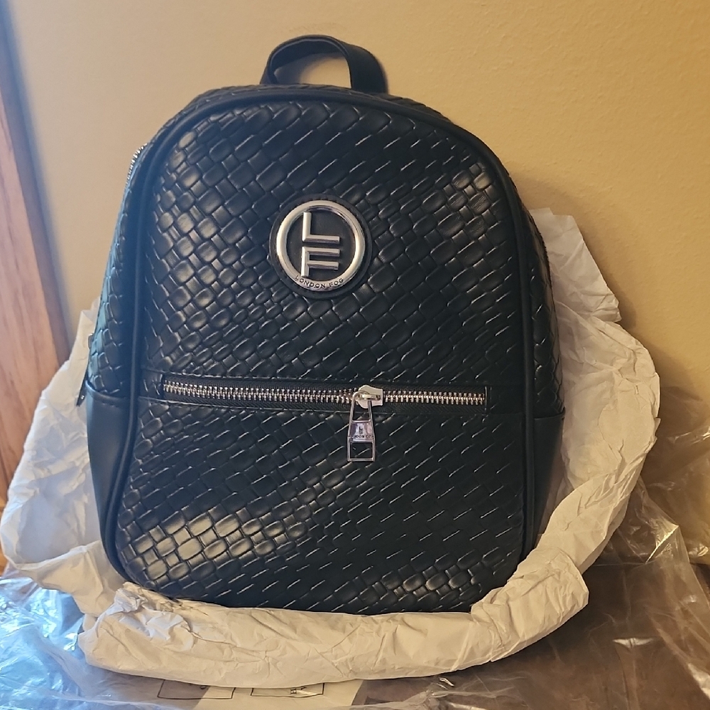 London Fog Black Textured Backpack
